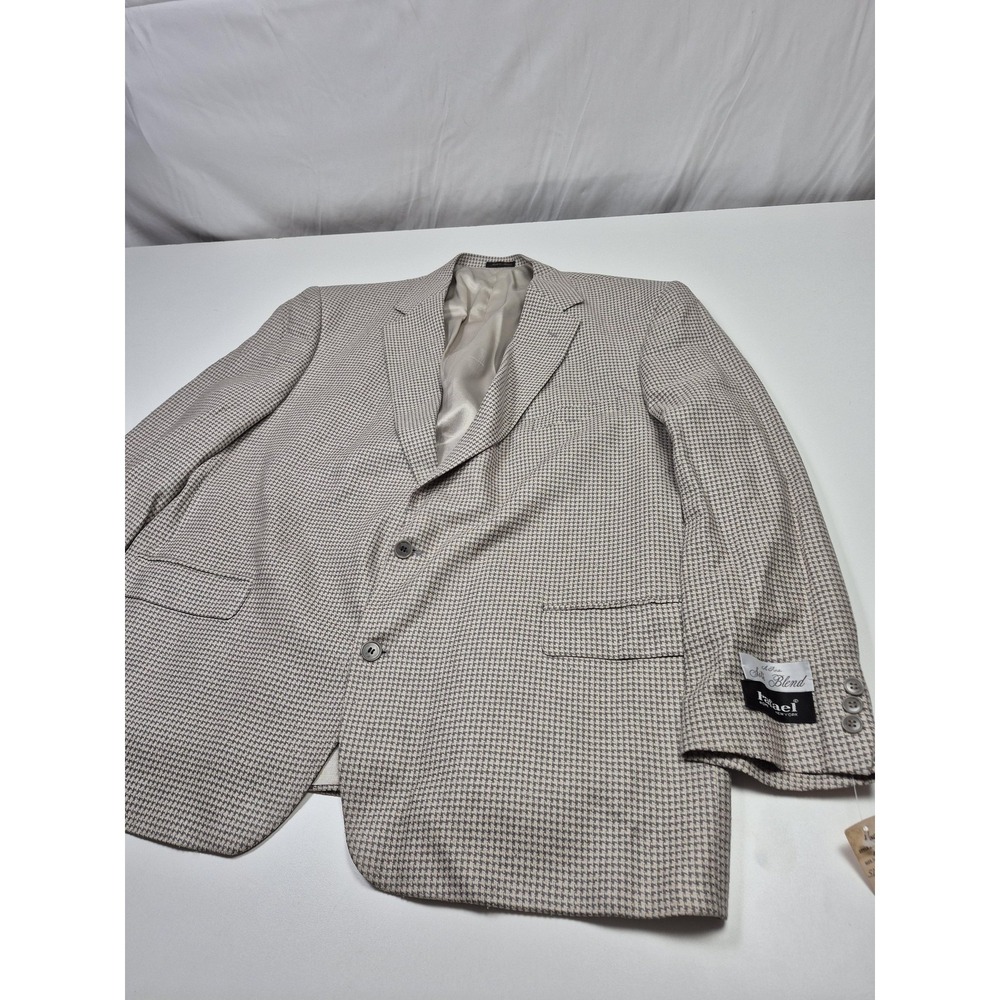 Rafael Blazer Mens 52R Beige Silk Viscose Houndstooth Check Sport Coat NWT
